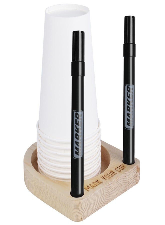 MVSSP 1 Pcs Wooden Party Cup Holder with Marker Slots - Organizer for Drinks, Ideal for Gatherings and Housewarming Gifts - Image 1